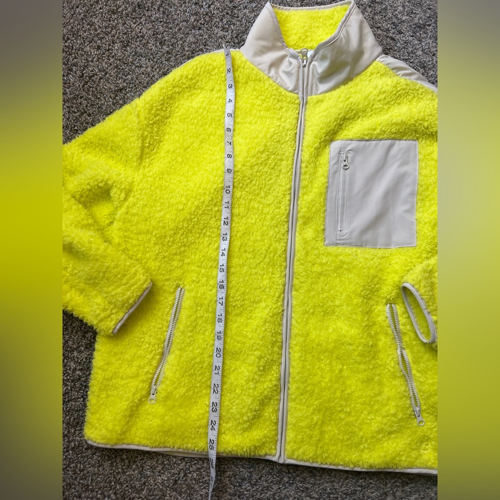 Crown & Ivy Casual Athletic Fleece Sherpa Jacket Neon Yellow - Picture 7 of 9